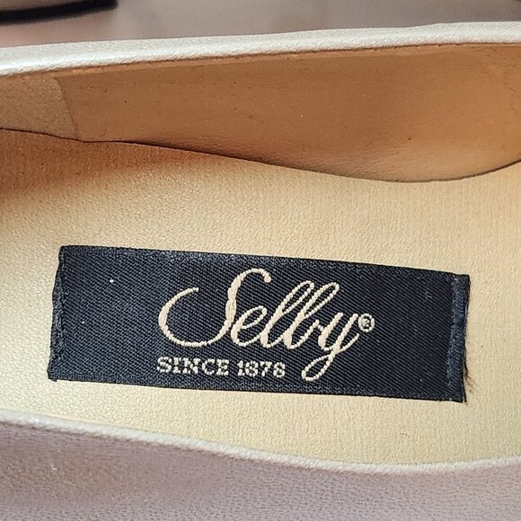 Vintage Selby Womens Size 6.5 Two Tone Leather Pumps Stitched Toe Cap Block Heel - Picture 9 of 9